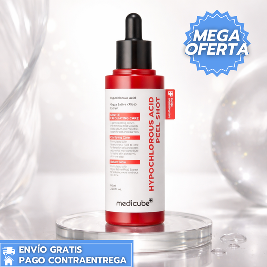 Ácido hipocloroso Medicube™: Suero exfoliante suave con ácido hipocloroso y extracto de arroz que calma la piel, refina poros y controla el exceso de sebo.