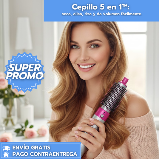 Cepillo 5 en 1™:  seca, alisa, riza y da volumen fácilmente.