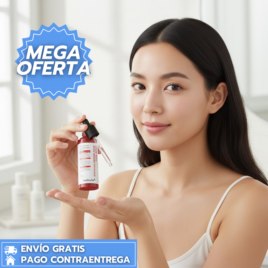 Ácido hipocloroso Medicube™:  Suero exfoliante suave con ácido hipocloroso y extracto de arroz que calma la piel, refina poros y controla el exceso de sebo.