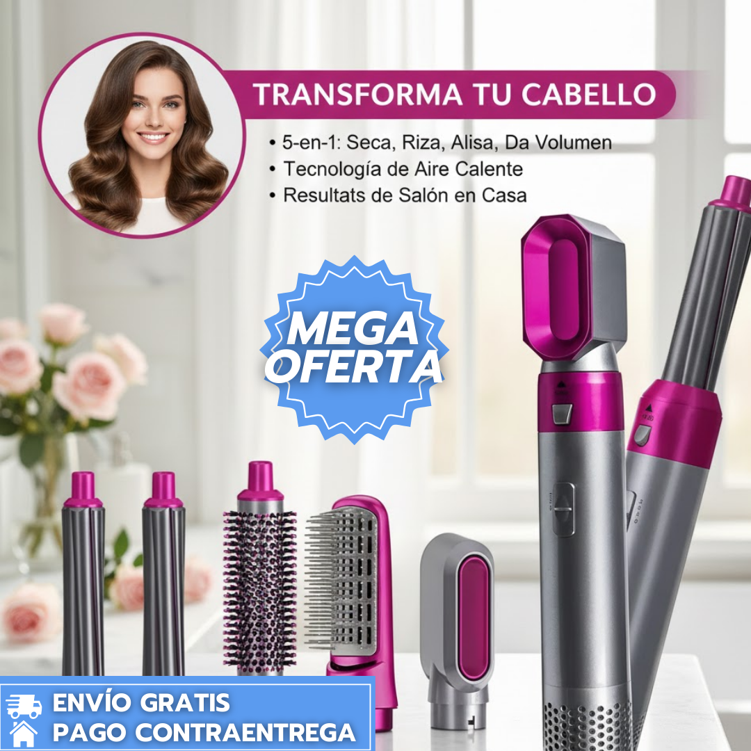 Cepillo 5 en 1™:  seca, alisa, riza y da volumen fácilmente.