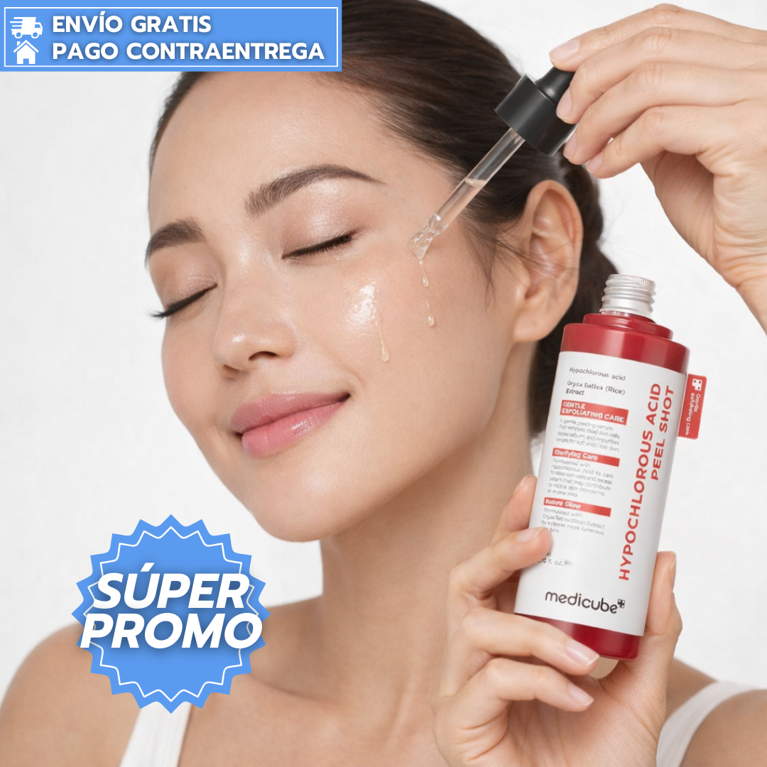 Ácido hipocloroso Medicube™:  Suero exfoliante suave con ácido hipocloroso y extracto de arroz que calma la piel, refina poros y controla el exceso de sebo.
