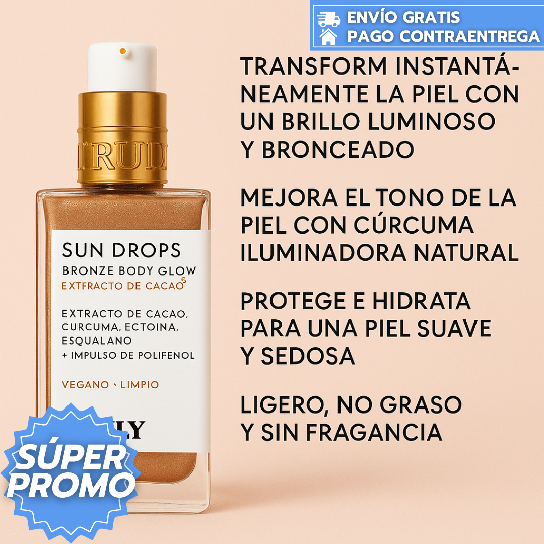 Truly Sun Drops Bronze Body Glow™: Brillo corporal hidratante que deja la piel suave, luminosa y radiante con un acabado sedoso.