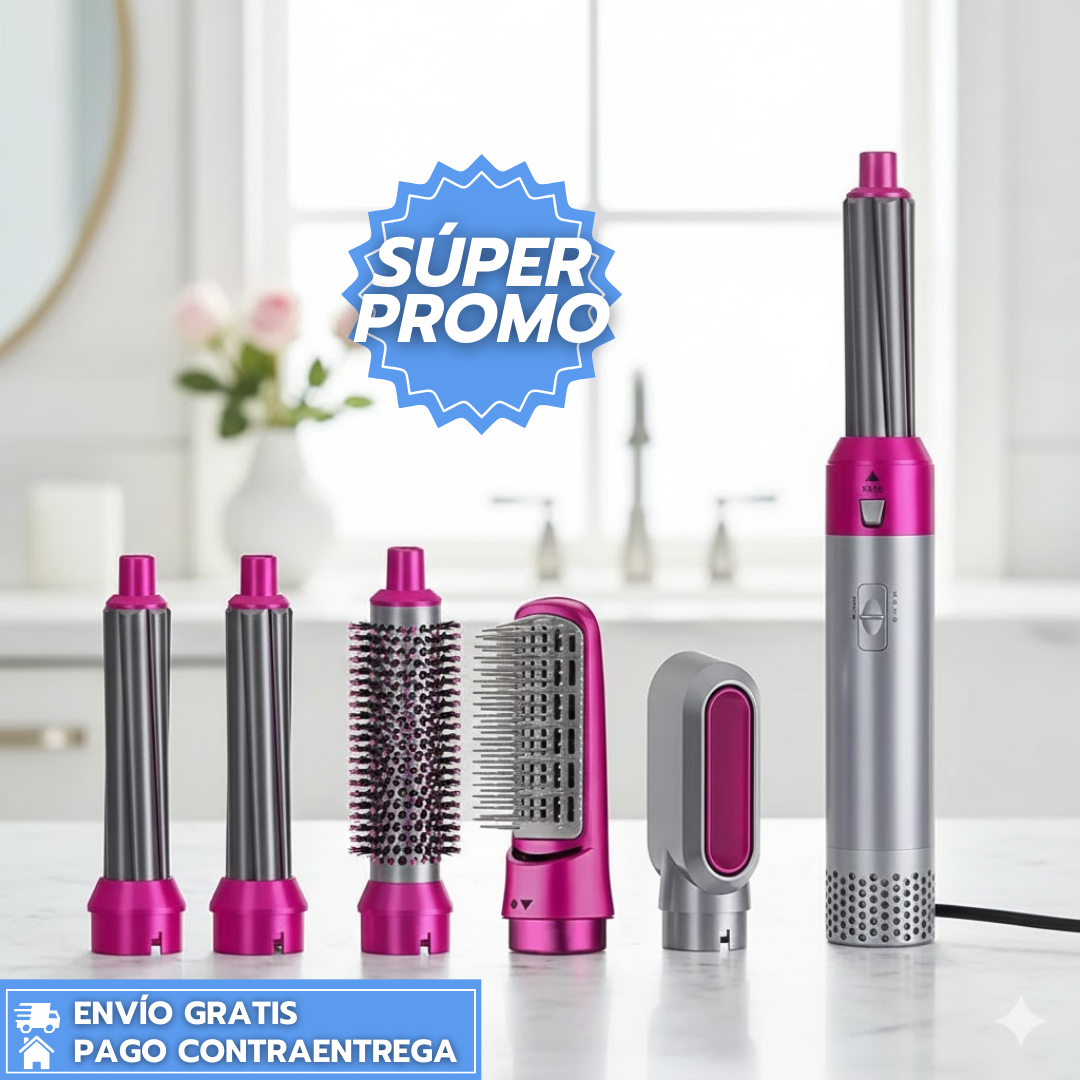 Cepillo 5 en 1™:  seca, alisa, riza y da volumen fácilmente.