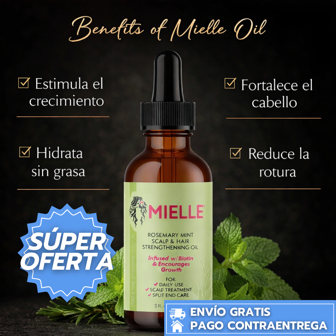 Aceite Mielle™: Aceite de romer y menta para crecimiento y fortalecimiento capilar