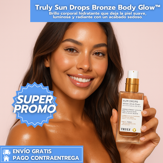 Truly Sun Drops Bronze Body Glow™: Brillo corporal hidratante que deja la piel suave, luminosa y radiante con un acabado sedoso.